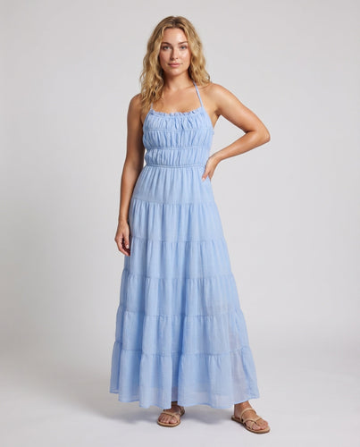Frauen Chiffon Maxi Kleid Rüschenoberteil Rüschensaum Stufenförmige Flatter