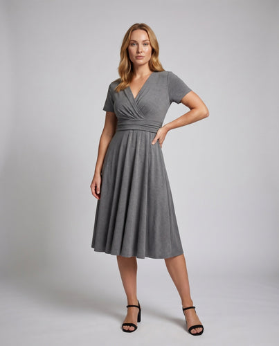 Damen Drapierte Midi Kleid Swingrock Knoten Taille Korsett Top