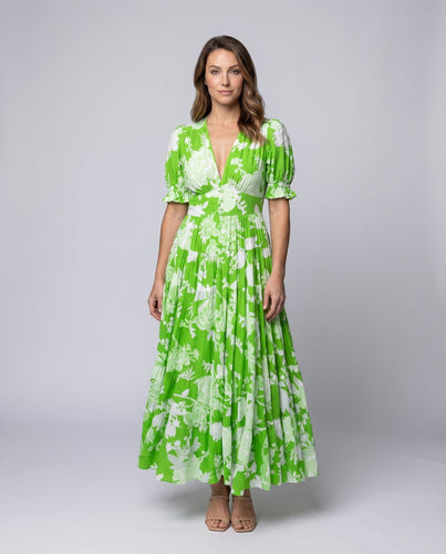 Damen Schicht Midi Kleid Geraffte Taille Faltenpaneele Rüschenärmel