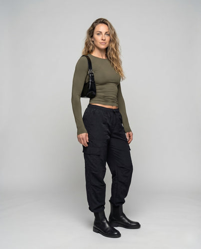 Damen Langarm-Top Crop Elastisch Qualität