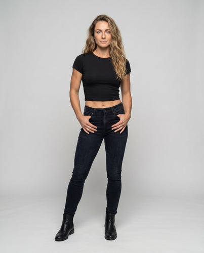 Damen Crop Shirt Stretch Qualität Kurze Ärmel Rundhals