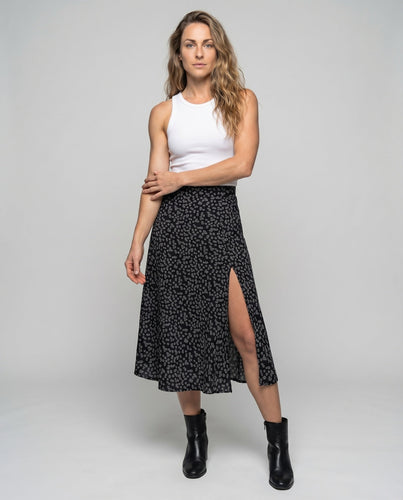 Damen A-Linien-Midirock Hohe Taille Oberschenkel-Schlitz Blumendesign