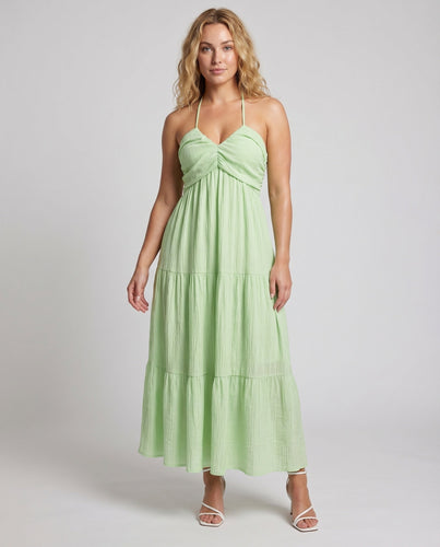 Damen Maxi Kleid Bustier Halterträger Stufen Rüsche