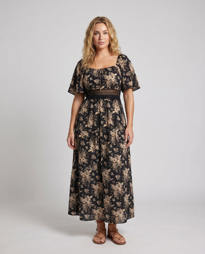 Damen Maxi Kleid Häkel-Taille Carmen-Ausschnitt Ausgestellt