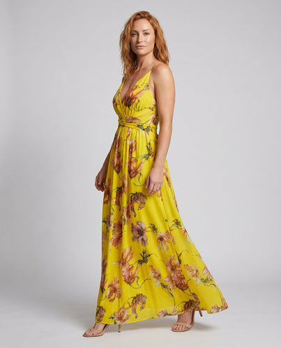Damen Floral Maxi Kleid Überlappendes Dekolleté Taillengürtel Spaghetti-Träger