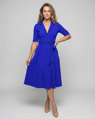 Damen Hemdblusenkleid Reverskragen Bindegürtel Seitentaschen
