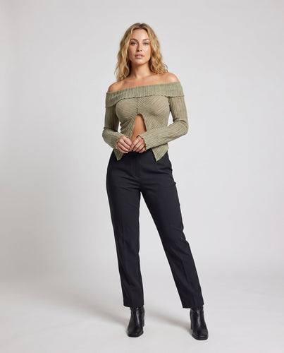 Damen luftige Off-Shoulder-Bluse mit Wellenmuster und trendigen Ausschnitten