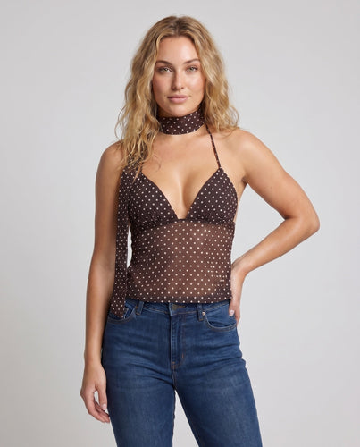 Damen luftiges gepunktetes Strandoberteil mit stylischem Halsband-Design