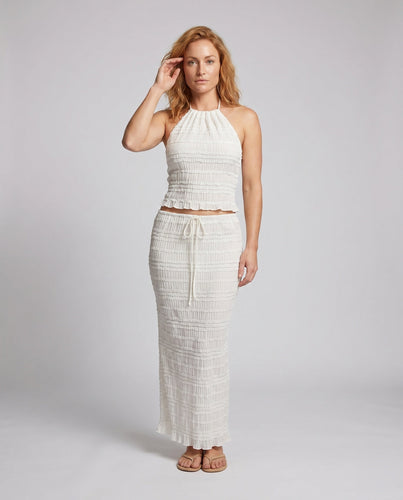 Damen luftiges Strickoberteil und Maxirock Set