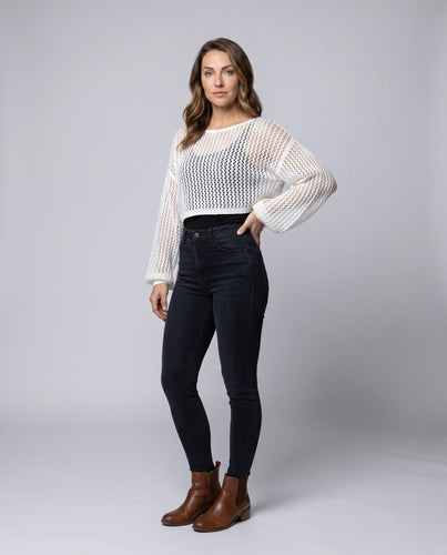 Damen luftiges Strickoberteil mit einzigartigem Lochmuster