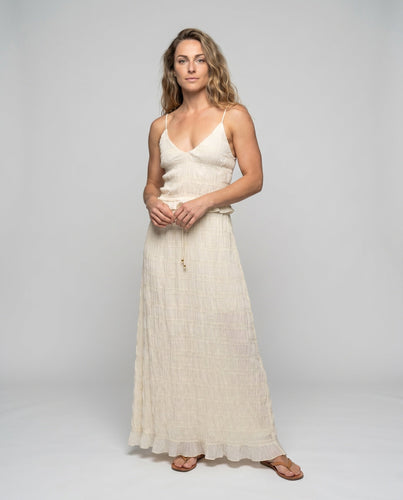 Maxi-Strandkleid für Damen mit zarten Rüschendetails und verstellbarem Kordelzug