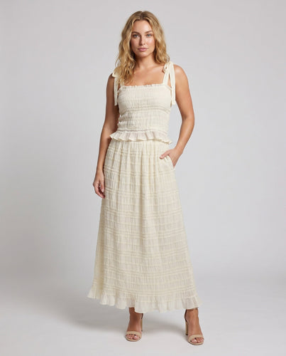 Damen Maxikleid mit Bindebändern und voluminösem Saum