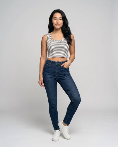 Damen modischer Crop-Top mit gestreiftem Ripp-Design