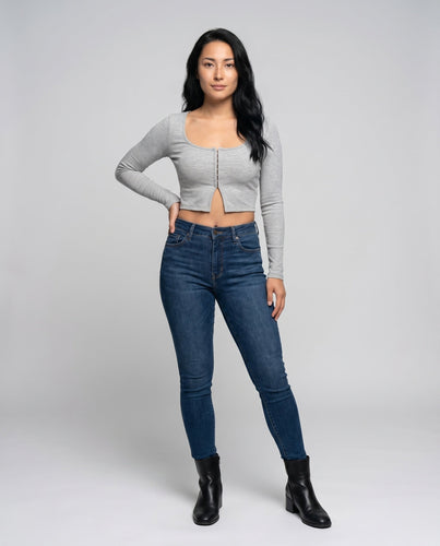 Damen modischer cropped Top ohne Knöpfe und langem Ärmel