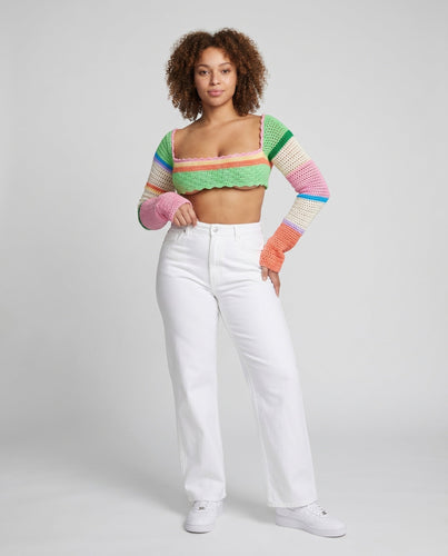 Damen modischer Langarm-Crop-Top mit einzigartigen Strickdetails