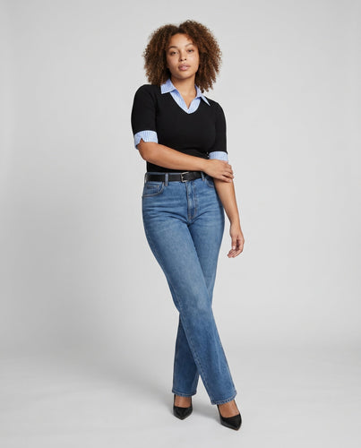 Damenmode Langarmtops mit kontrastierendem Kragen und eleganter Passform