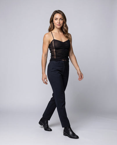 Damen Rib Crop Top mit verstellbaren Bindebändern, echo-archiv-Kanten und transparenten Ausschnitten