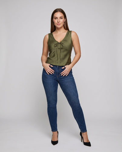 Damen schimmerndes Top mit aufwändigem Schnürdesign
