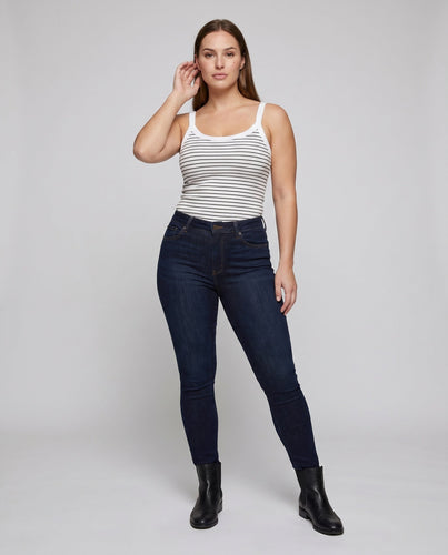Damen Slim-Fit RIP-Top mit feinem Streifenmuster