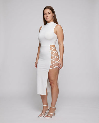 Damen Off-Shoulder Maxikleid mit raffinierten Ausschnitten und asymmetrischem Design