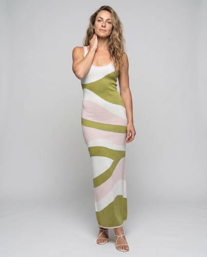 Damen Sommer Maxi Kleid mit modernen Farbblockmustern