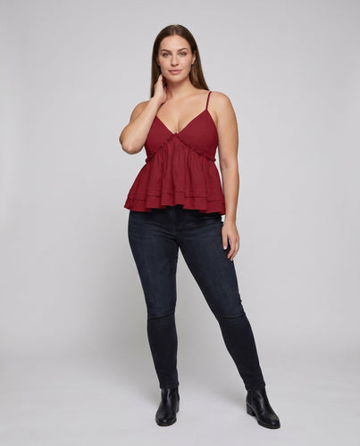 Damen Spitzencrop-Top mit verstellbaren Trägern und voluminösem Saum