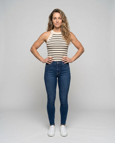 Damen Sportliches Rippoberteil mit Streifenmuster und elegantem Rückenausschnitt