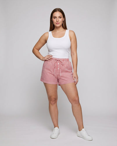 Damen Strandshorts mit buntem Streifenmuster und elastischem Bund
