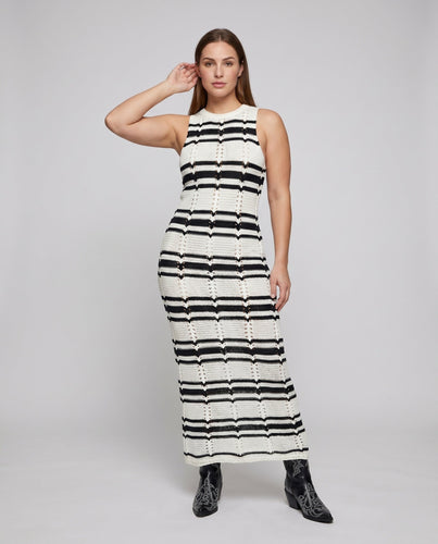 Damen Strick Maxi Kleid mit stylish geometrischem Muster