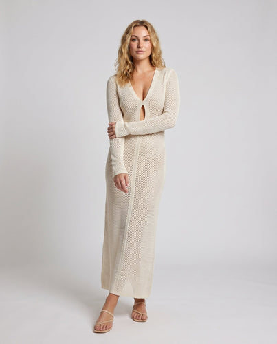 Damen Strickkleid mit tiefem Ausschnitt und seitlichem Schlitz