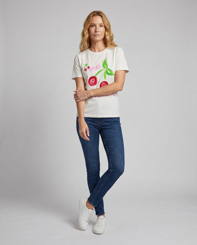 Damen T-Shirt mit einzigartigem Erdbeerdesign und lockerer Passform