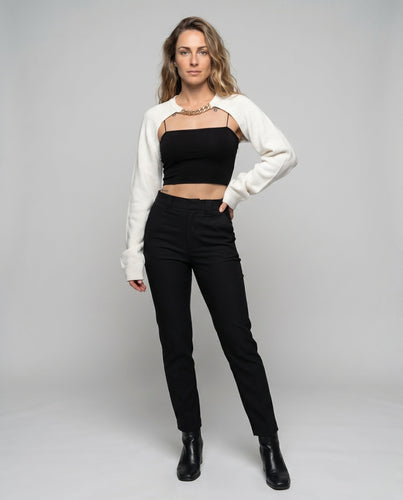 Damen trendiges Crop-Top mit stilvollem Ketten Detail und weitem Ärmel