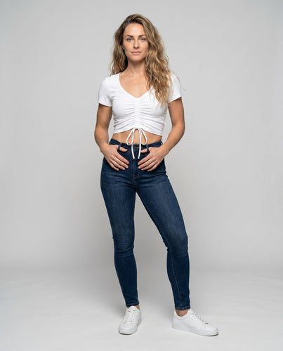 Damen Trendy Crop Top mit Raffung und Kordelzug