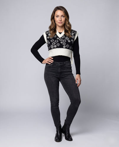 Damen trendiges kurzes Stricktop mit einzigartigem Totenkopf-Muster