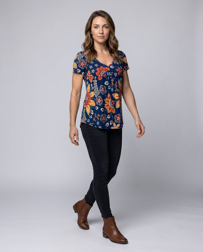 Damen V-Ausschnitt Top mit floralem Muster
