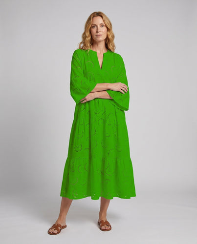 Frauen Baumwoll-Maxikleid mit luftiger A-Linie Silhouette und verspielten Ausschnitten Echo Archiv