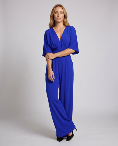 Damen Eleganter Jumpsuit mit weitem Bein und tiefem V-Ausschnitt – Solévia