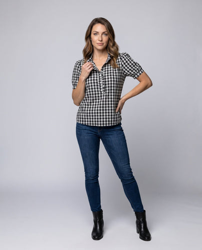 Damen Karierte Bluse mit Rüschendetail und Knopfleiste