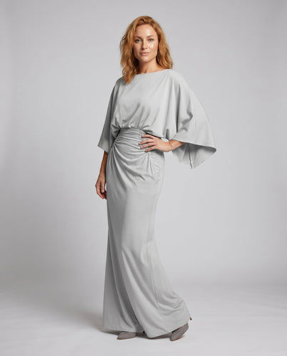 Damen Elegantes Maxikleid mit raffinierten Drapierungen und Eingrifftaschen Echoarchiv
