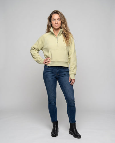 Damen Sportlicher Cropped Hoodie mit hohem Kragen und Kängurutasche Echo Archiv