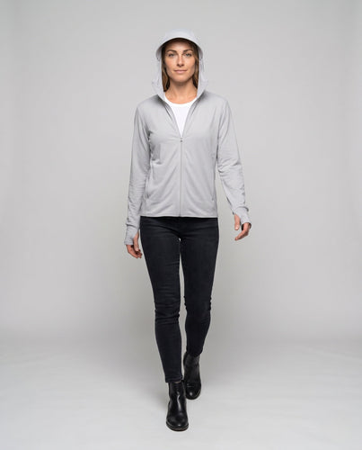 Damen Sportjacke mit multifunktionalem Kapuzendesign und atmungsaktiven Einsätzen Echo Archiv