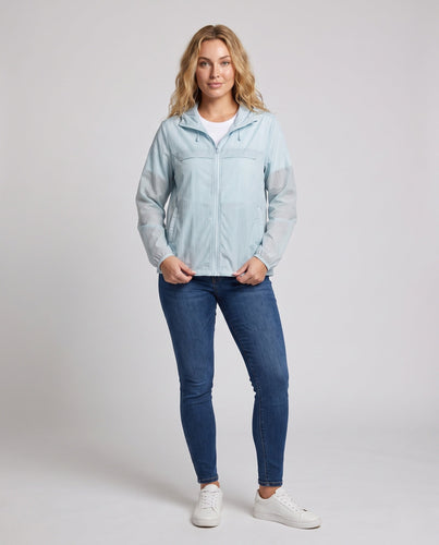 Damen nan kühlende UV-Schutz Sommerjacke mit Kapuze, atmungsaktivem Mesh-Innenfutter und verdeckten Reißverschlusstaschen Echo Archiv