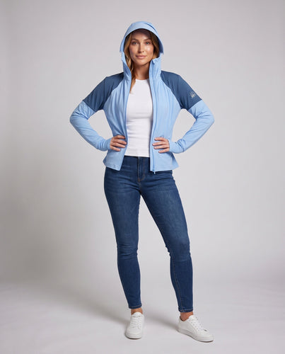 Damen nan multifunktionale Kapuzenjacke mit ausklappbarem Sonnenschild und hohem Kragen Echo Archiv