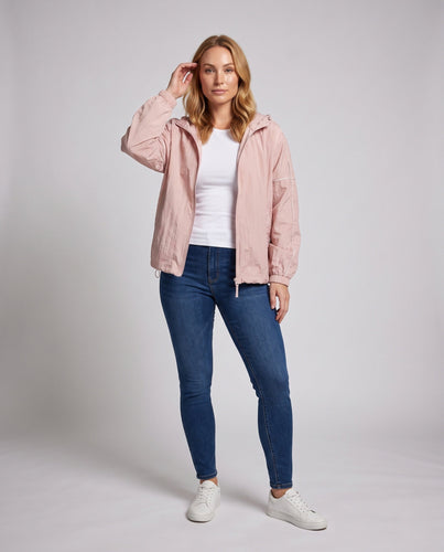 Damen nan oversized Kapuzenjacke aus ultraleichtem Nylon mit Kordelzug und reflektierenden Paspeln Echo Archiv