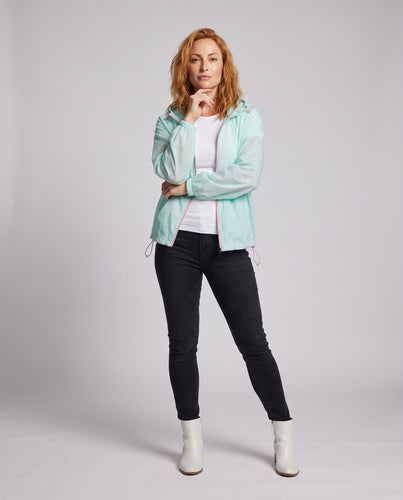 Damen nan ultraleichte Kapuzen-Windjacke mit Reißverschluss und Kordelzug Echo Archiv