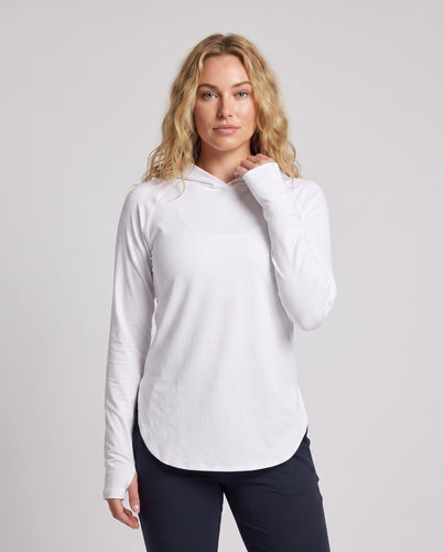 Damen nan atmungsaktives Sonnenschutz-Kapuzenshirt mit Daumenloch und verlängertem Rundsaum Echo Archiv
