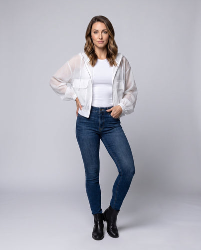 Damen nan leichte transparente Kapuzen-Windjacke kurz geschnitten mit weiten Ärmeln Echo Archiv