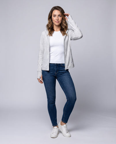 Damen nan leichte UV-Schutz-Reißverschlussjacke mit schmaler Kapuze, feiner Jacquardstruktur und Daumenmanschetten Echo Archiv