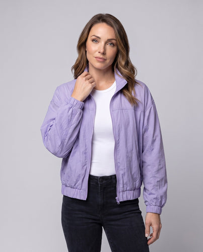 Damen nan leichter Oversize-Kurzblouson mit Stehkragen elastischem Saum und halblangen Ärmeln Echo Archiv