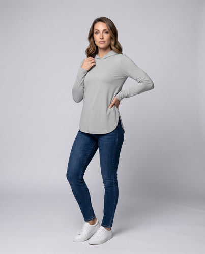 Damen nan leichtes UV-Schutz-Kapuzenoberteil aus Funktionsstretch mit tailliertem Schnitt und Seitenschlitzen Echo Archiv